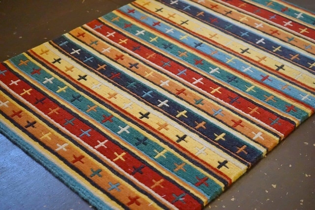 MULTICOLOR CROSS_DOORMAT_01_玄関マット_ウールラグ_手織り