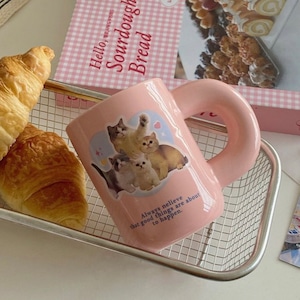 90's cat mug pink / キャット マグカップ コップ レトロ ピンク 猫 韓国雑貨