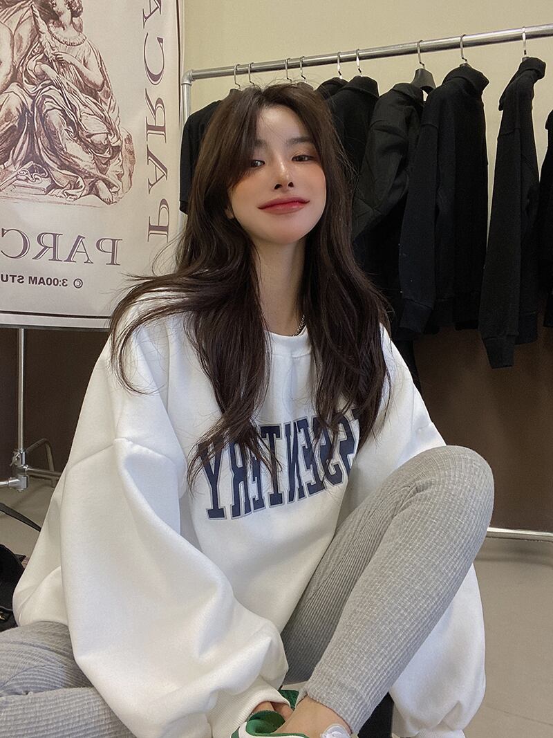 セーター ルーズラウンドネックジャケット オータムウィンターベルベット ロング 秋物 冬物 Oネック ブラックストロベリース20294671191