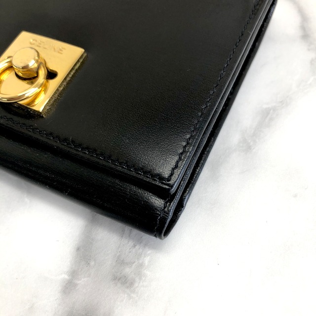 CELINE　セリーヌ　ガンチーニ　レザー　コンパクトウォレット　財布　ブラック　ヴィンテージ　オールドセリーヌ　Accessories　v57afv