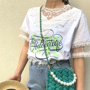 レース付BigロゴTシャツ【Ji210411】