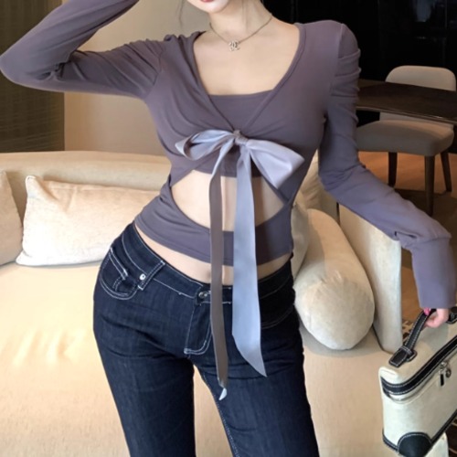 3色／カットアウトリボンコンビトップス ・12504