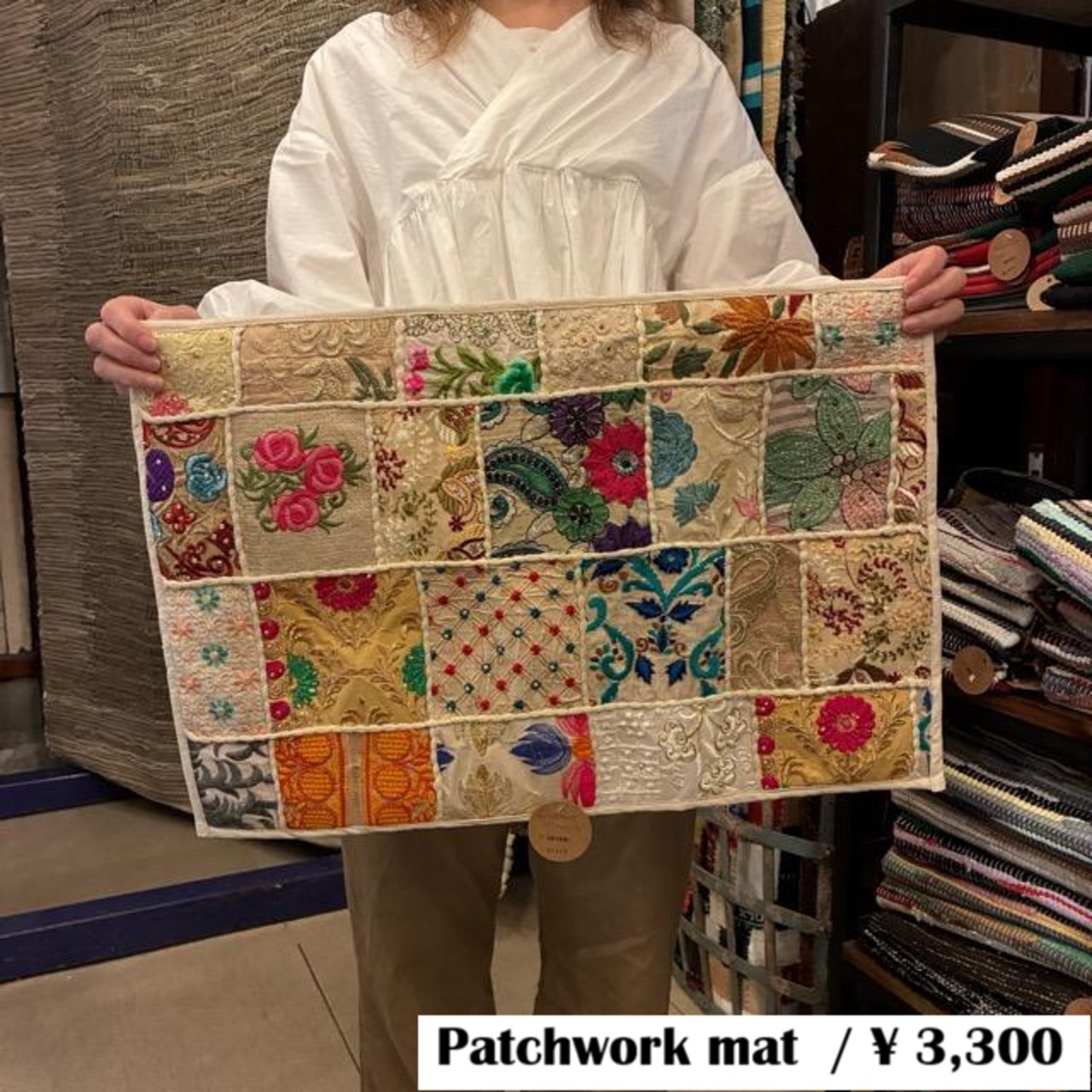 India Recycled sari patchwork mat 3color　インド　リサイクルサリーパッチワークマット　全3色　40×60cm　玄関マット　ミニマット　アソート　カラフル