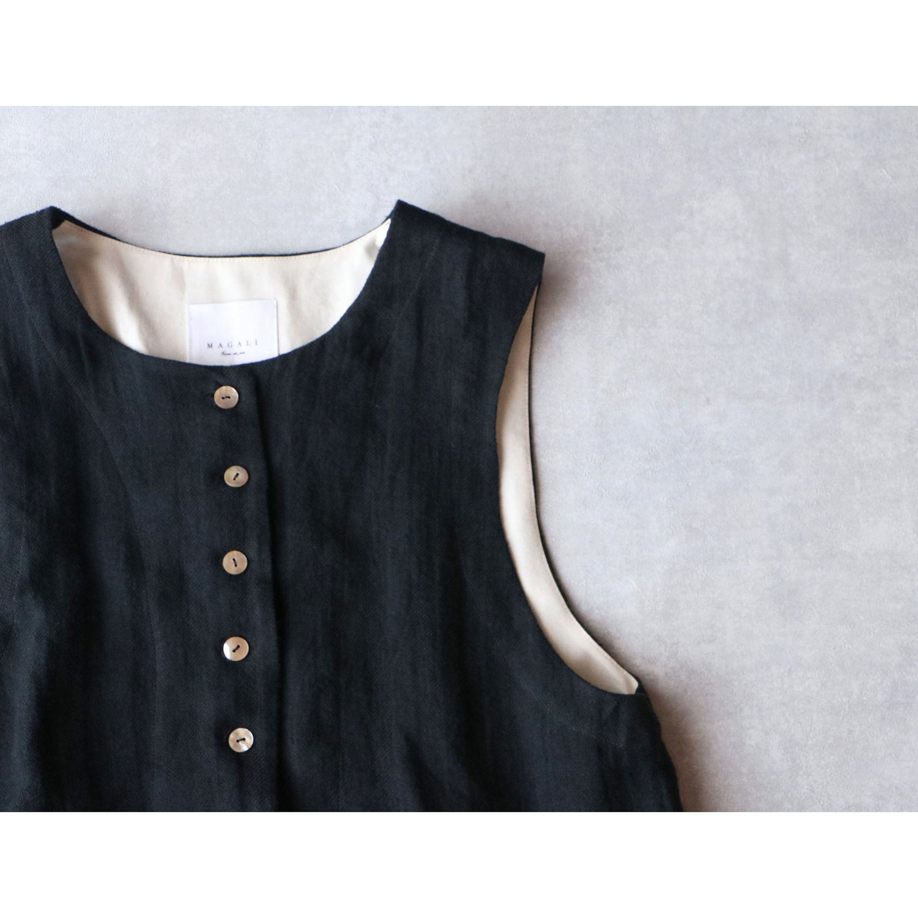 MAGALI マガリ トリプルウォッシュ・ヘリンボーンリネン·ジレ 