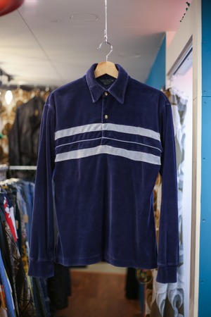 70’s stripe design navy velour pullover tops