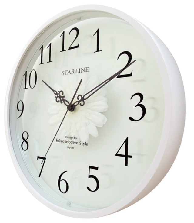 アートフラワークロック　ガーベラホワイト 木枠掛け時計　SW-1191WT