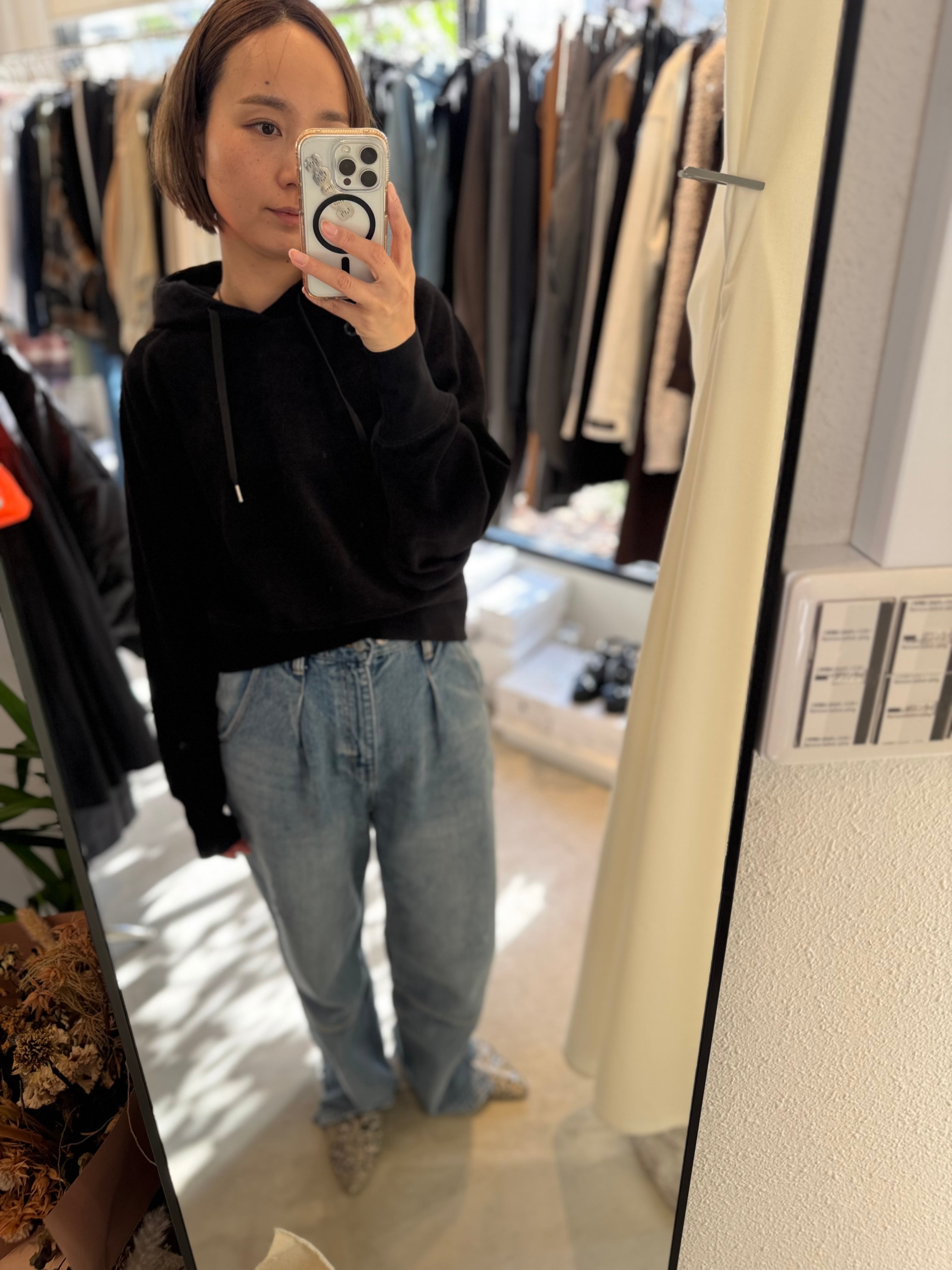 【SELECT】ベロアライクサーマルラグランフーディー 45-0694