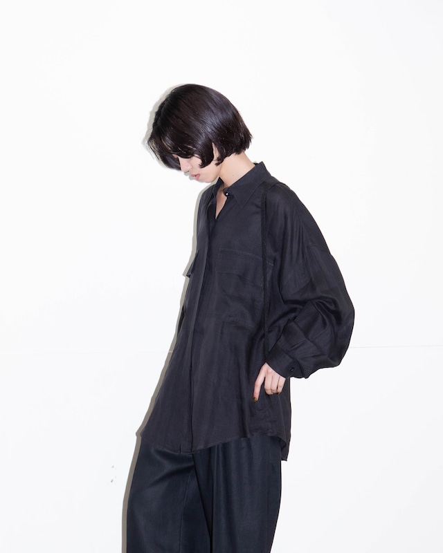 1990s ELLEN TRACY - concealed placket double flap pocket linen shirt