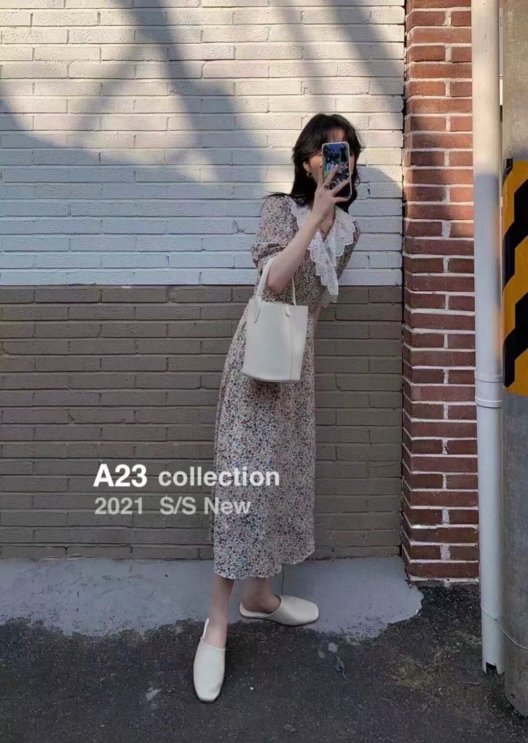 レース襟　花柄ワンピース　AJ3396-960