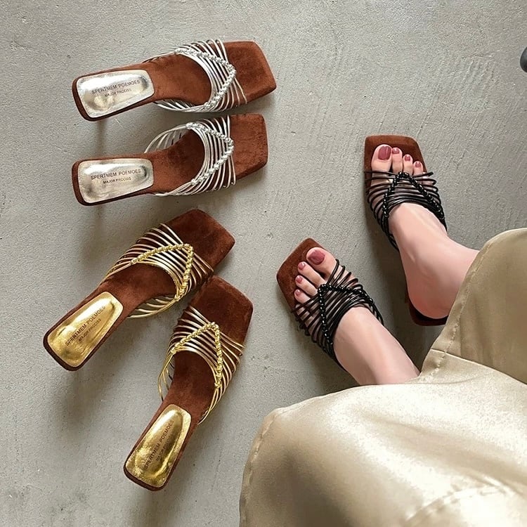 華奢ストラップ×ハーフスリッパヒールサンダル ◆3col YH9359