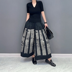 PRINT STRIPE WIDE LEG PANTS 2colors M-6637