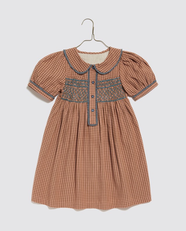 Little Cotton Clothes / Elizabeth Dress Tiny Check in Tea Rose