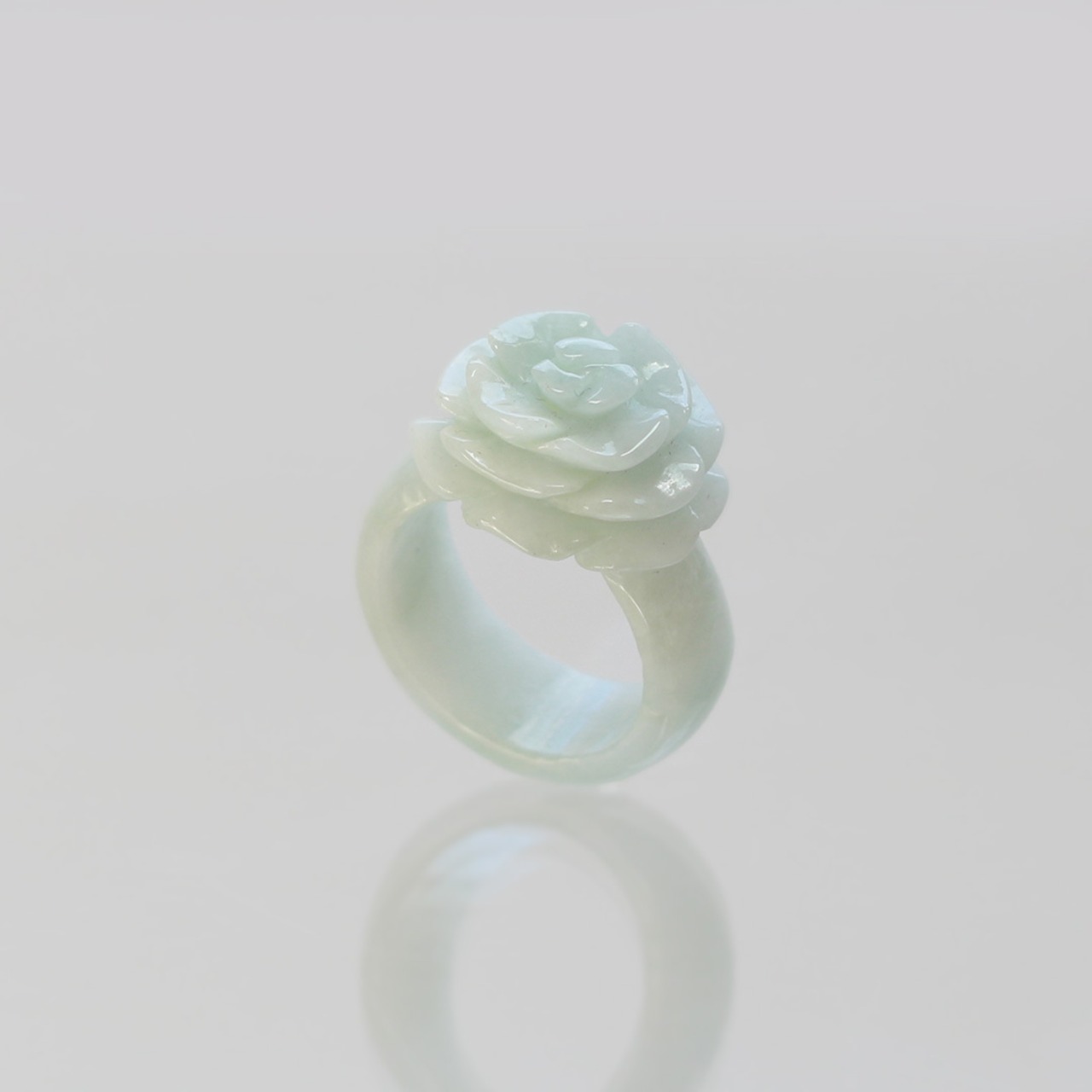 【18.5号】 flower  翡翠くり抜き甲丸リング A貨翡翠 jd_rg2653