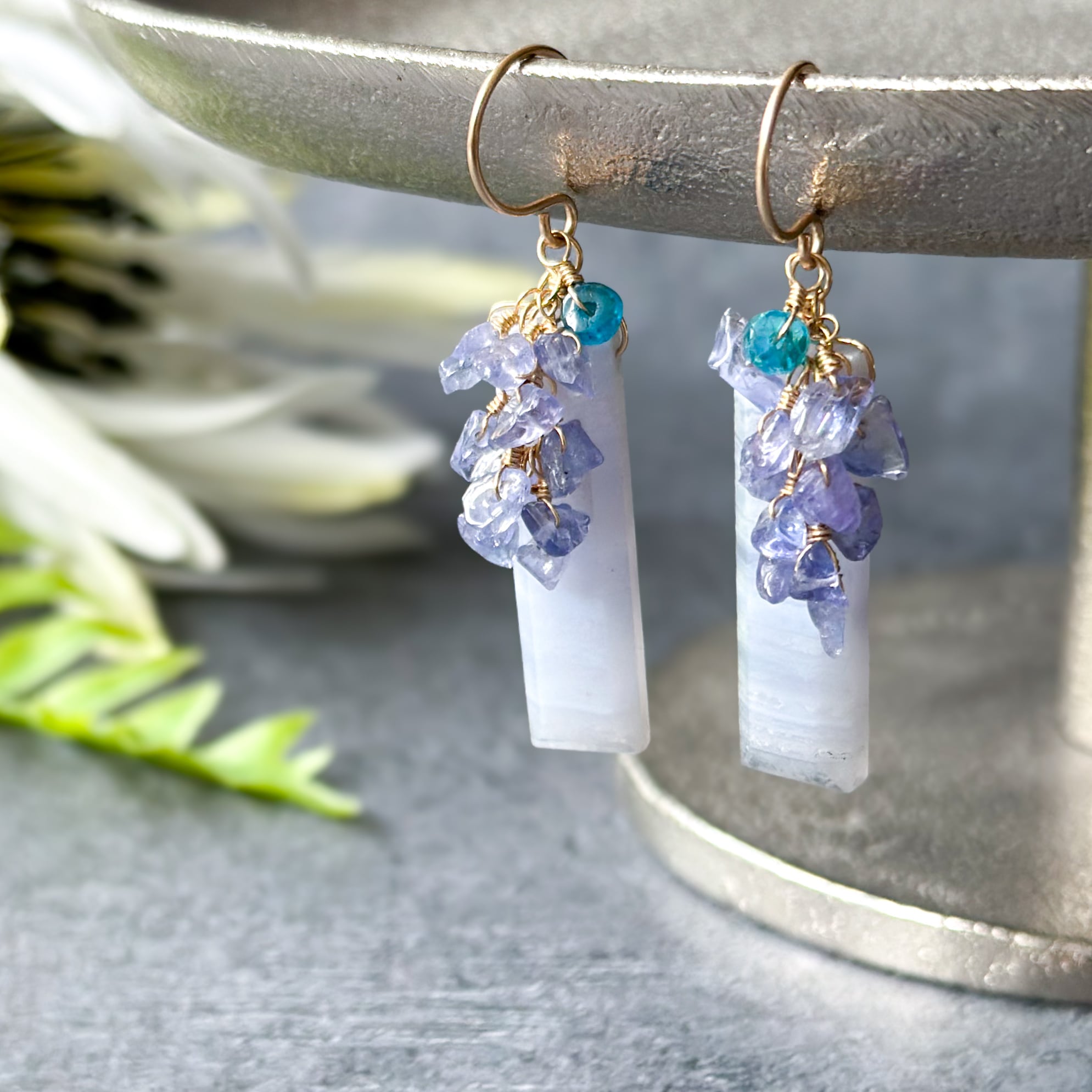 天然石☆超大粒アゲートドゥルージーのピアス14kgf