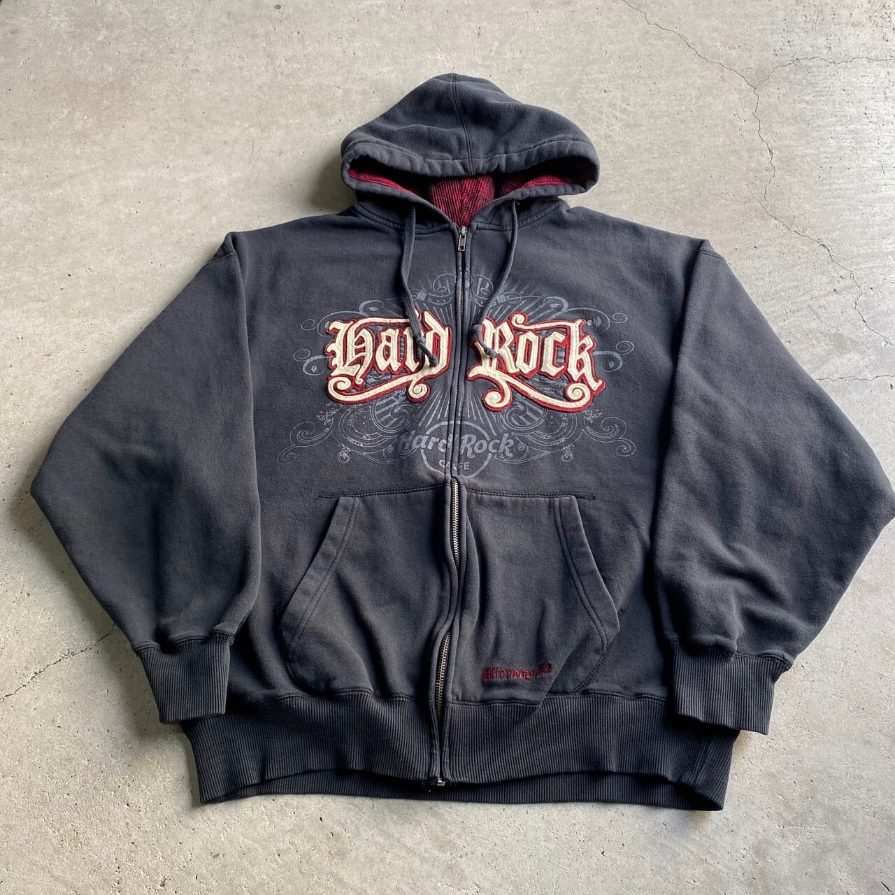 ハードロックカフェ ビッグロゴワッペン 刺繍 フルジップ パーカー  