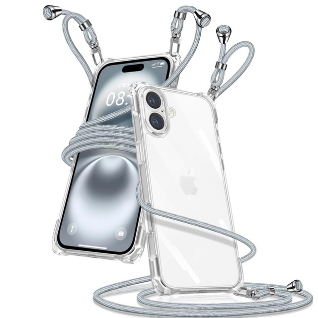 iPhone 16 向けの ケース クリア ショルダー 耐衝撃 アイフォン16 カバー(シルバー)