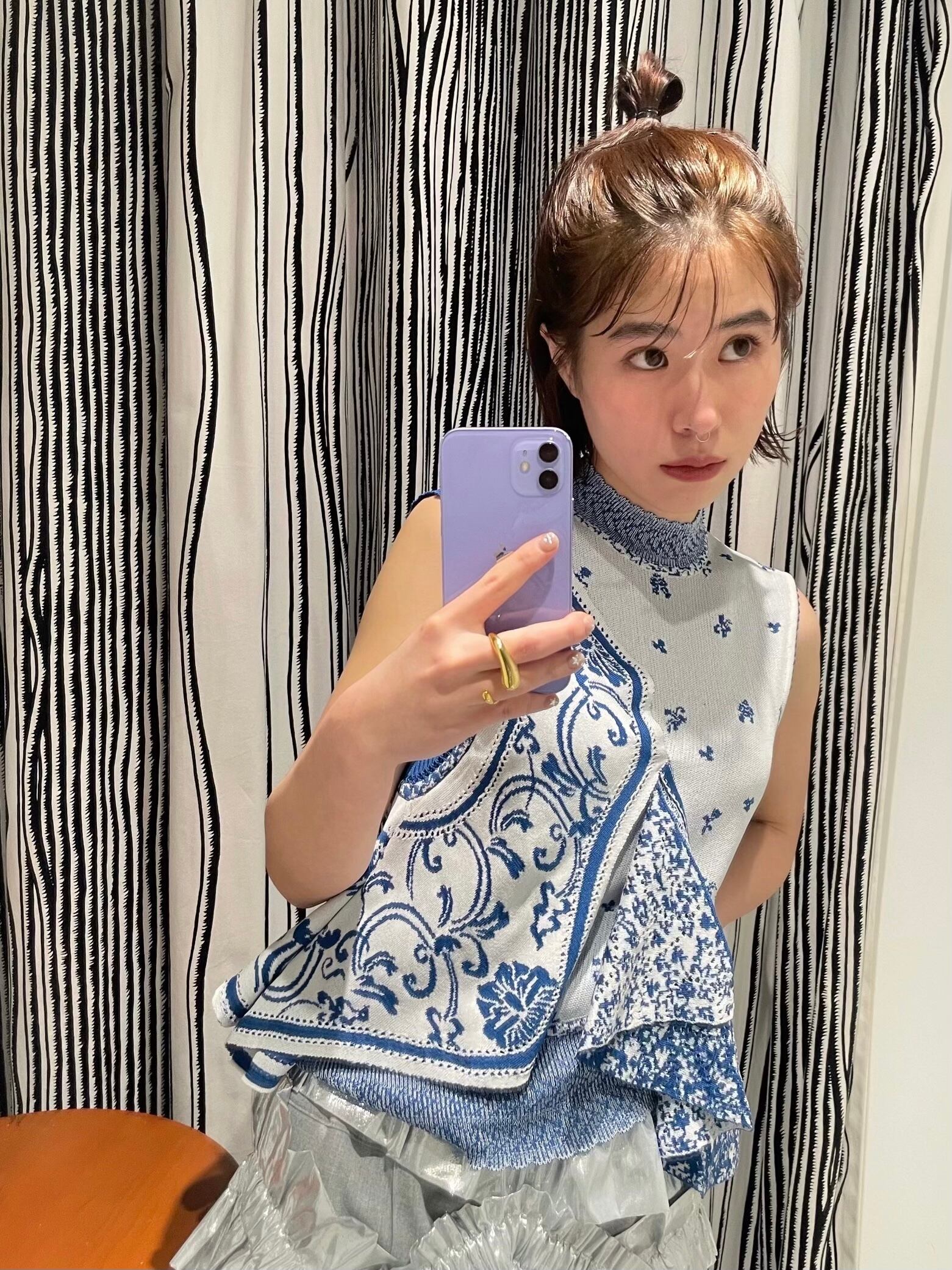 24SS】Mame Kurogouchi マメクロゴウチ / Asymmetric Pattern Knitted 