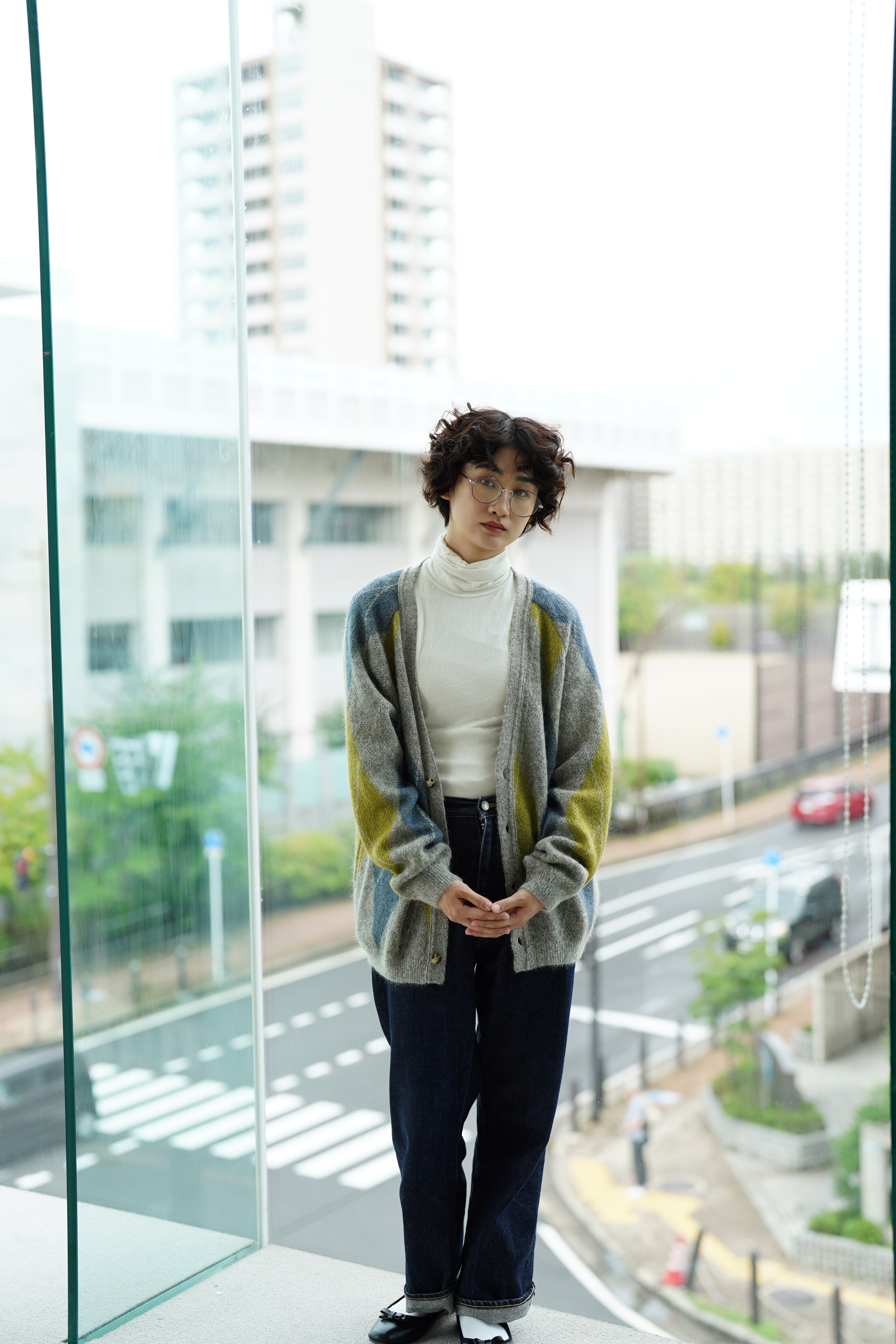 完売御礼_アーガイル柄の上質モヘアCD（グレージュ） | toiro knitwear