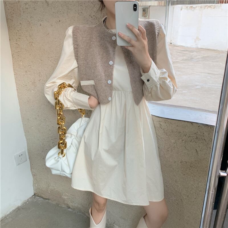 フレンチレトロパフスリーブ長袖ワンピース女性2020年秋新作ビッグスカートショートスカートスモールシャツスカート ブラックストロベリース59639682781