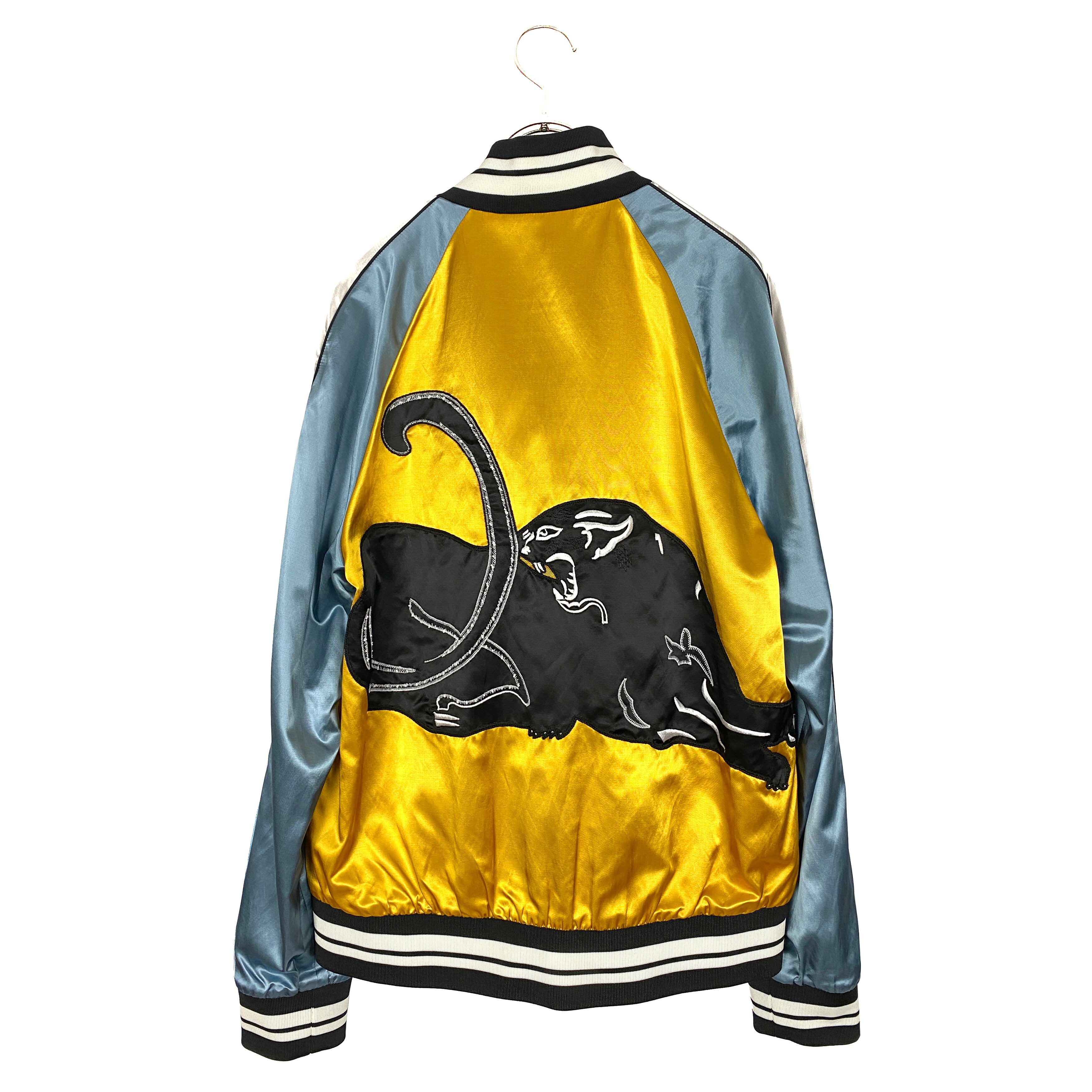 ヴァレンティノ(VALENTINO) panther embroidery souvenir jacket 16SS (yellow×blue)
