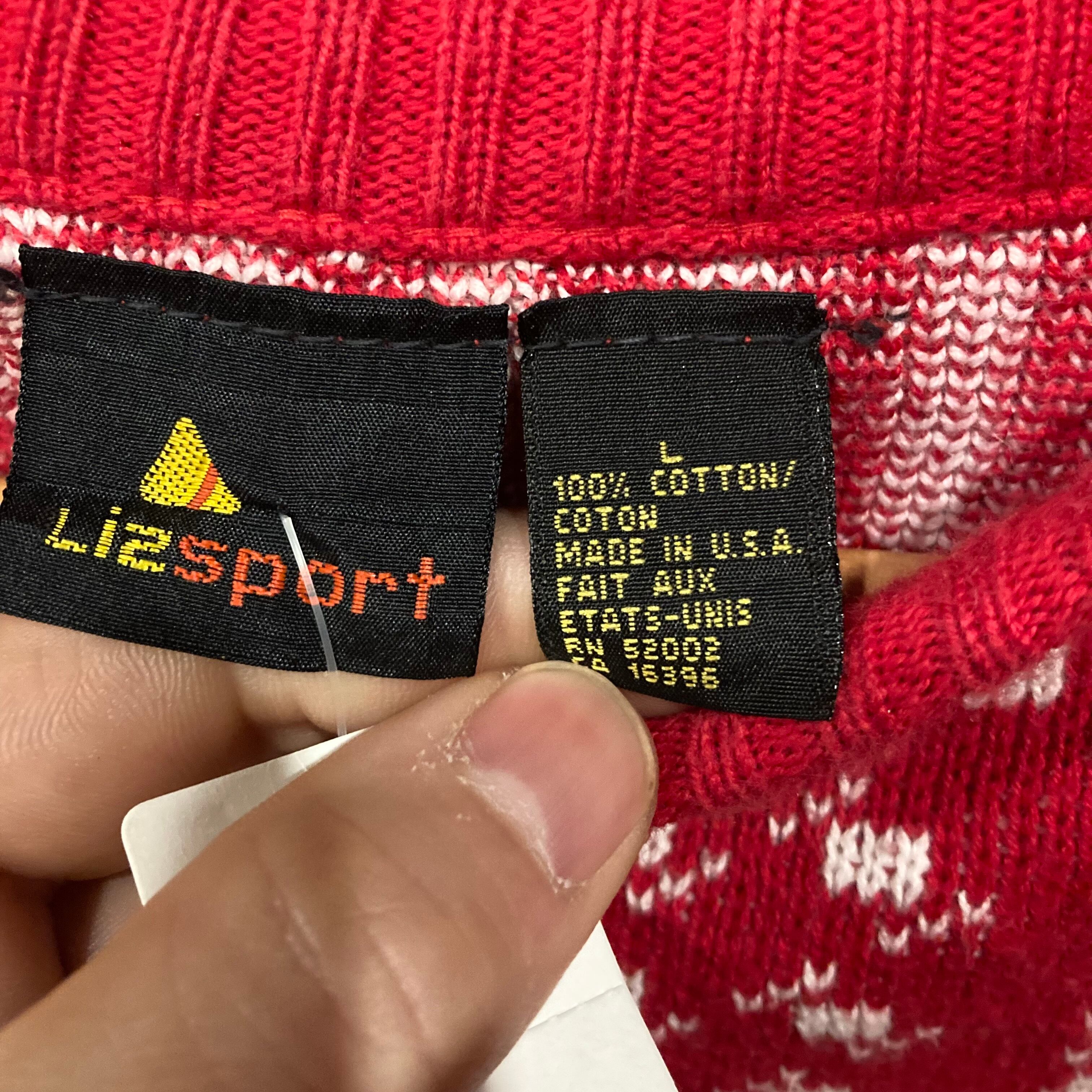 アメリカ古着 90s LIZ SPORT 総柄 ニット コットンニット USA製 総柄