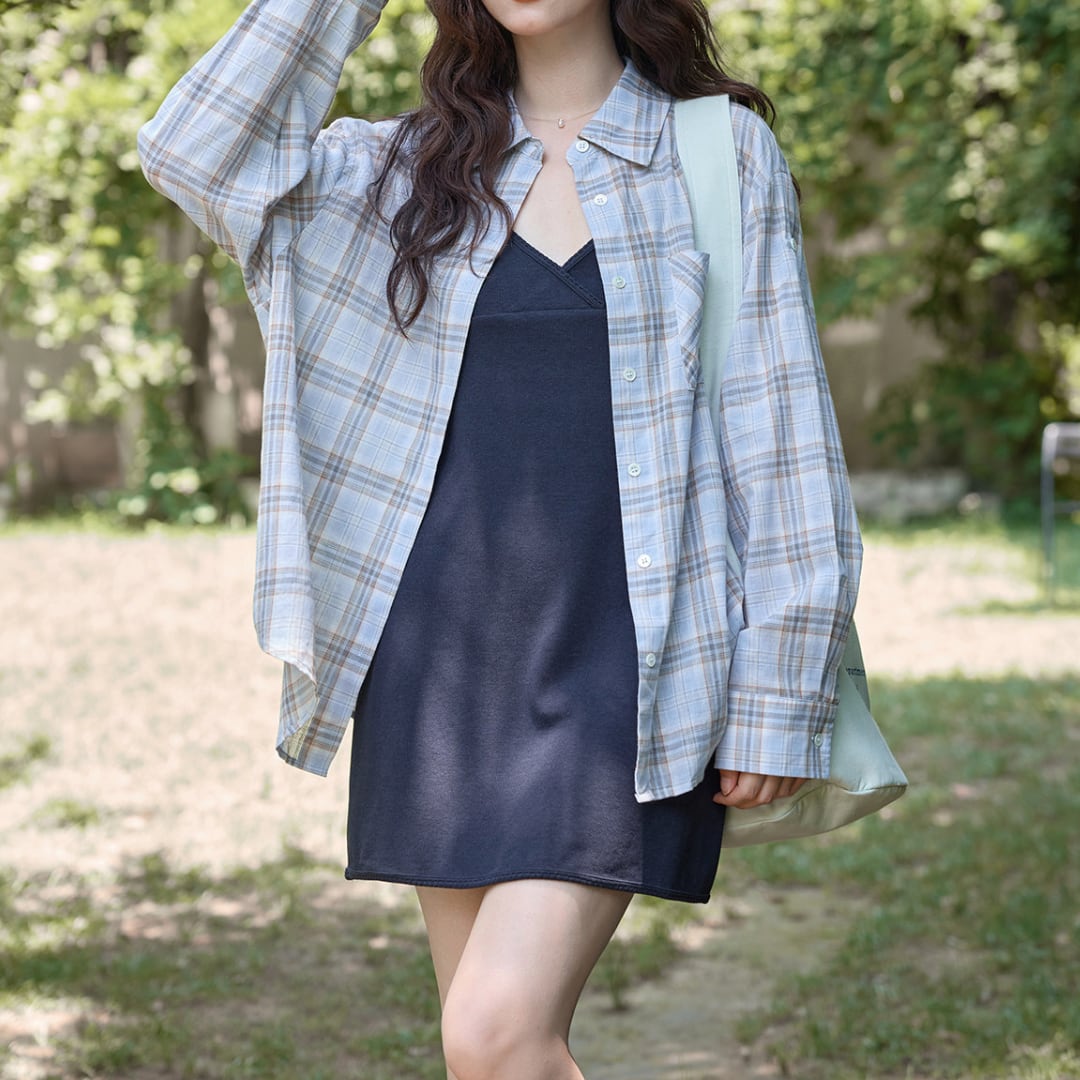 checked shirt camisole dress set