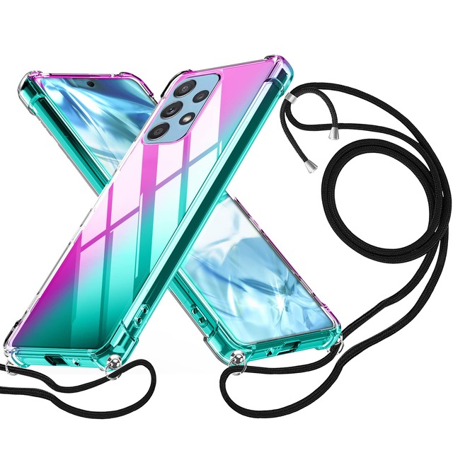 CQTMYWL 対応 Galaxy A53 ケース クリア ショルダーストラップ TPU 耐衝撃 軽量 ピンク-绿