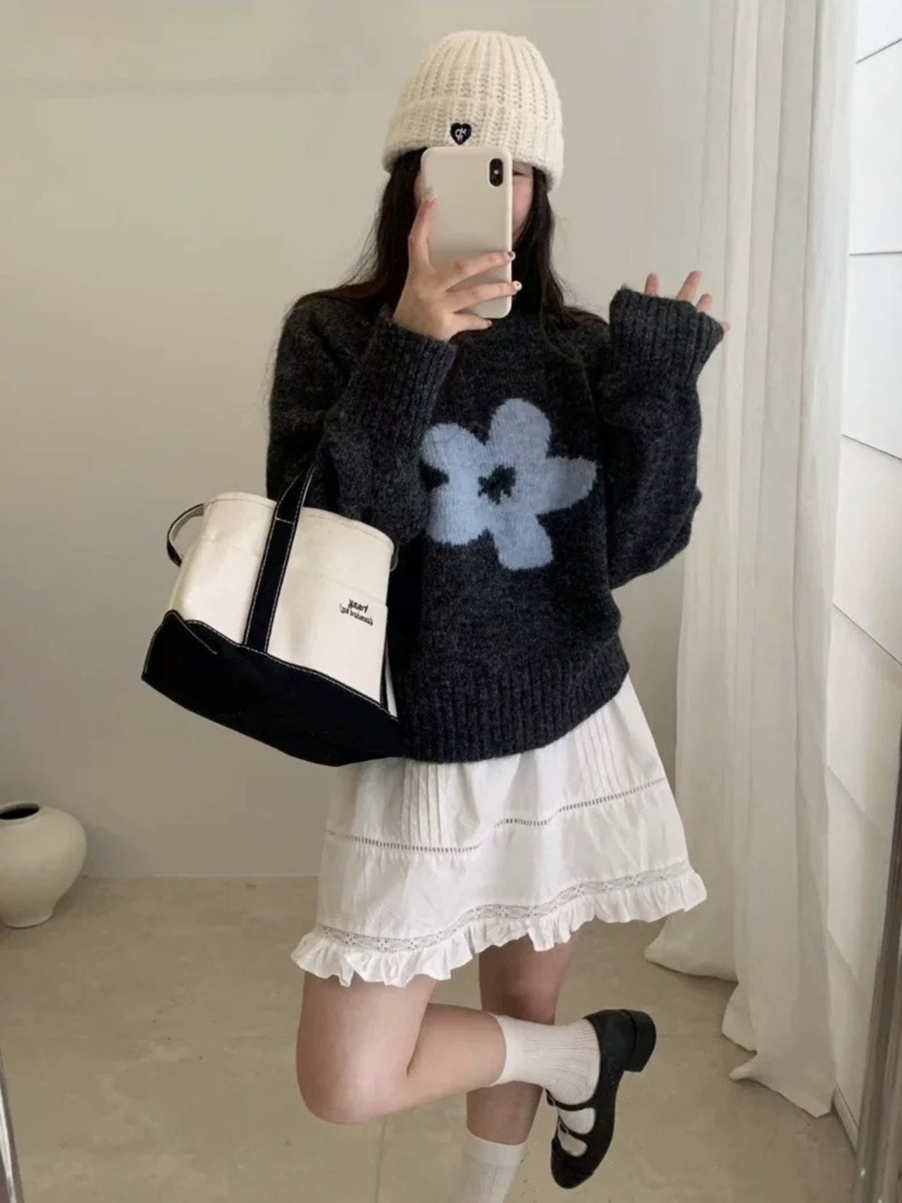 花柄デザインニットトップス