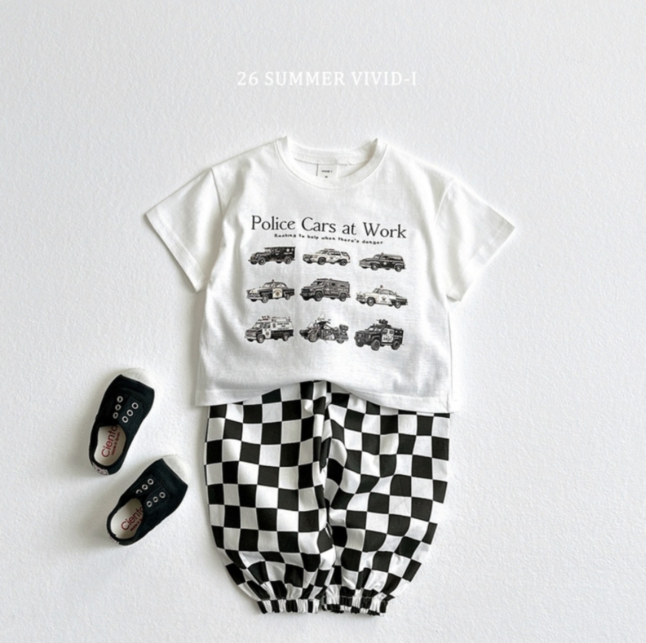 【即納】VIVID-I 26/SM  ミニカーTシャツ　アイボリーMサイズ｜夏服｜韓国子供服