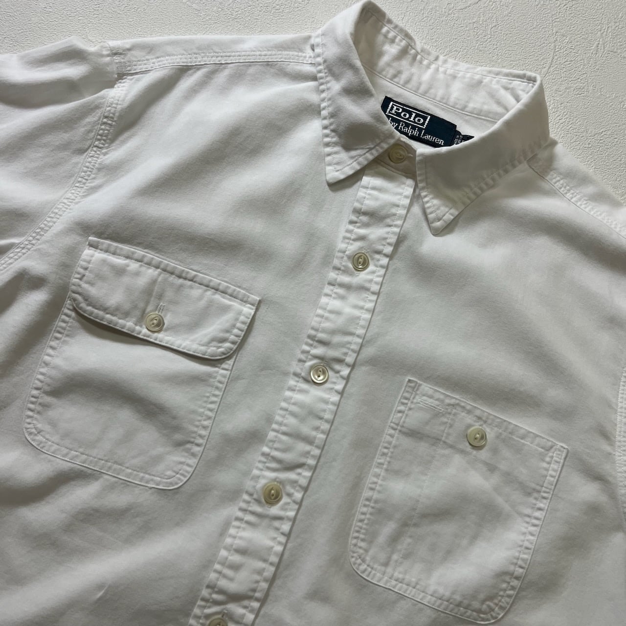 90s Ralph Lauren 無地 ガチャポケ エポレット 猫目ボタン 長袖シャツ