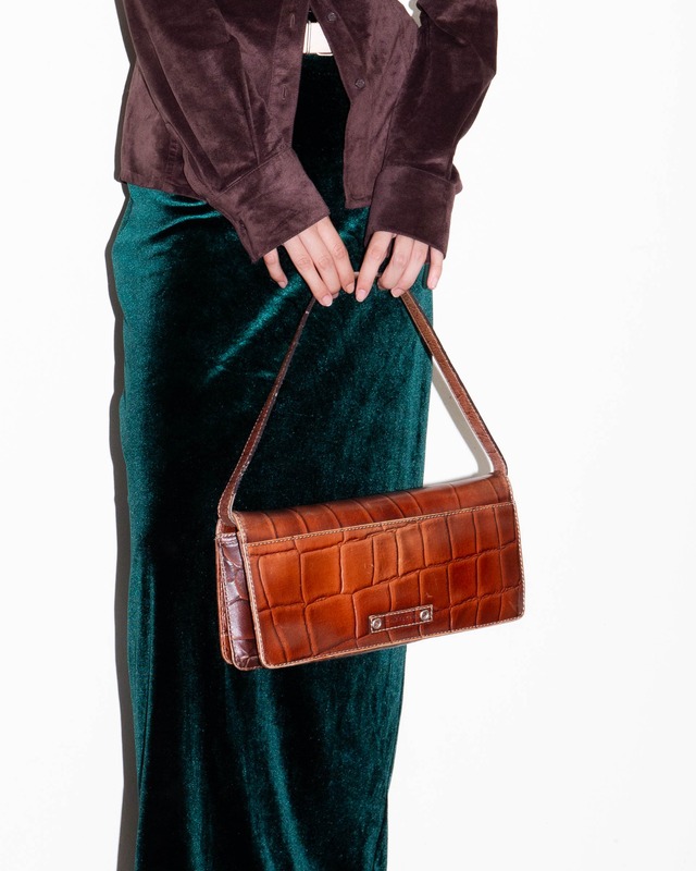 crocodile-embossed leather shoulder bag