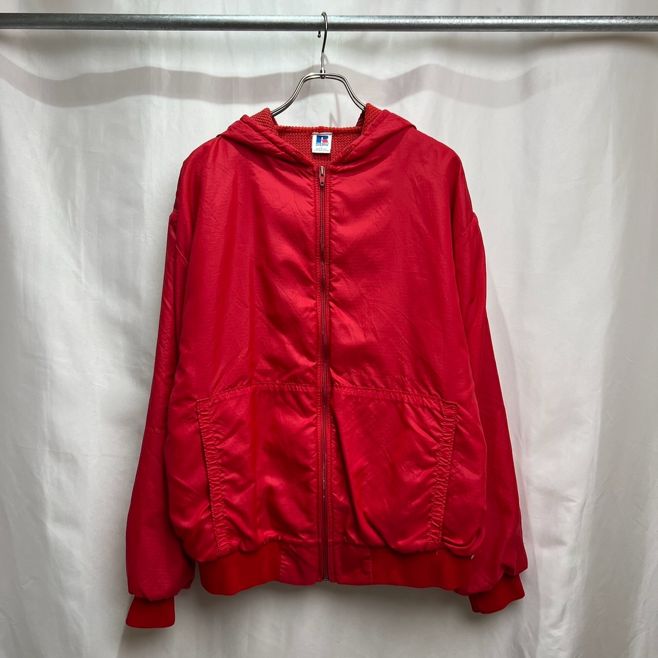 80s USA RUSSELL ナイロン 裏サーマル ジップフーディー L