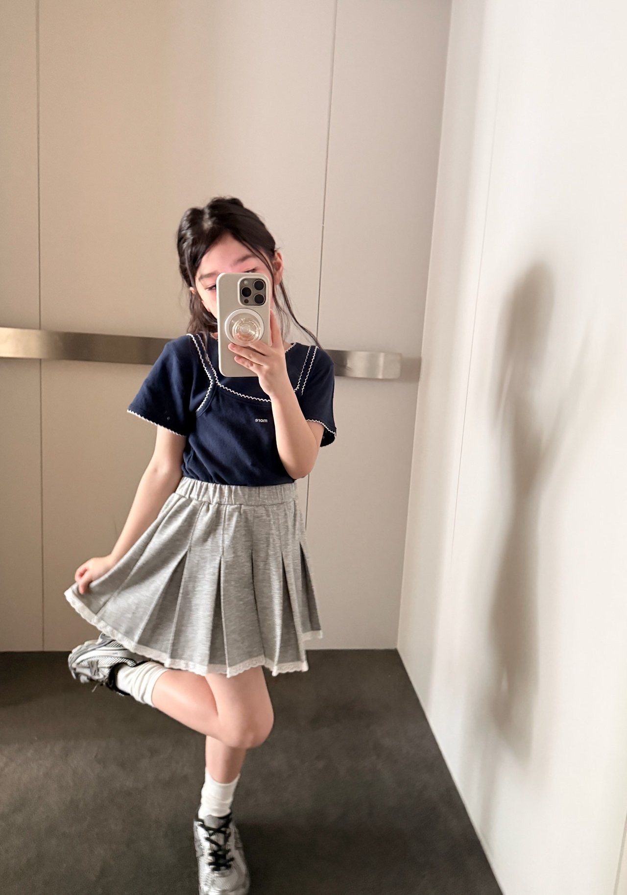 [COMMA] Lace pleat skirt (160/170) / [콤마] 레이스주름스커트 (160/170)