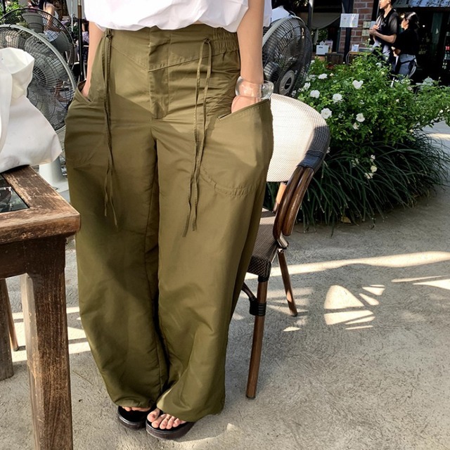 drawstring waist casual pants L0607