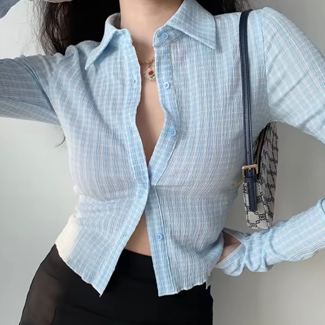 シャーリングチェックシャツ