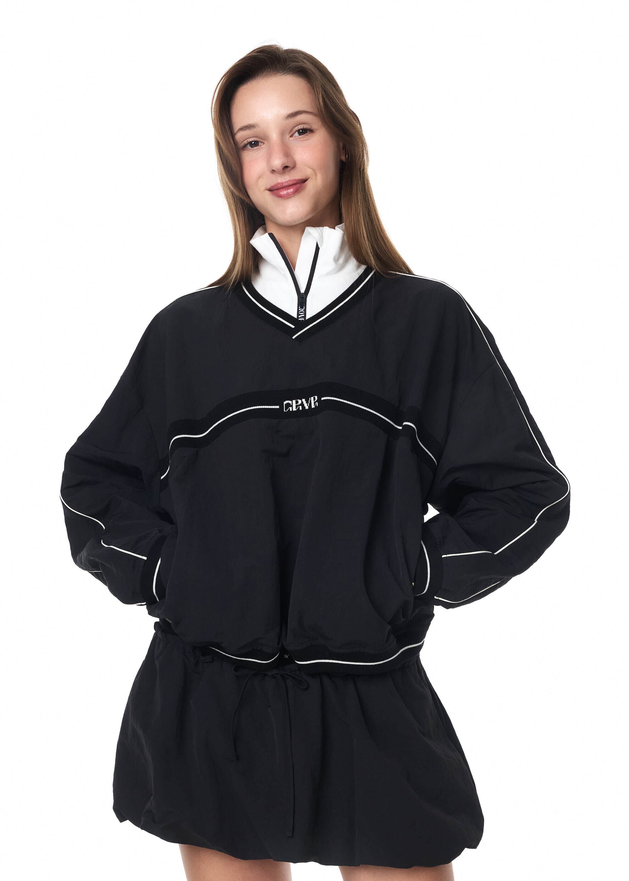 GROVE GRVR LINE ANORAK ブラック Vネック トレーナー