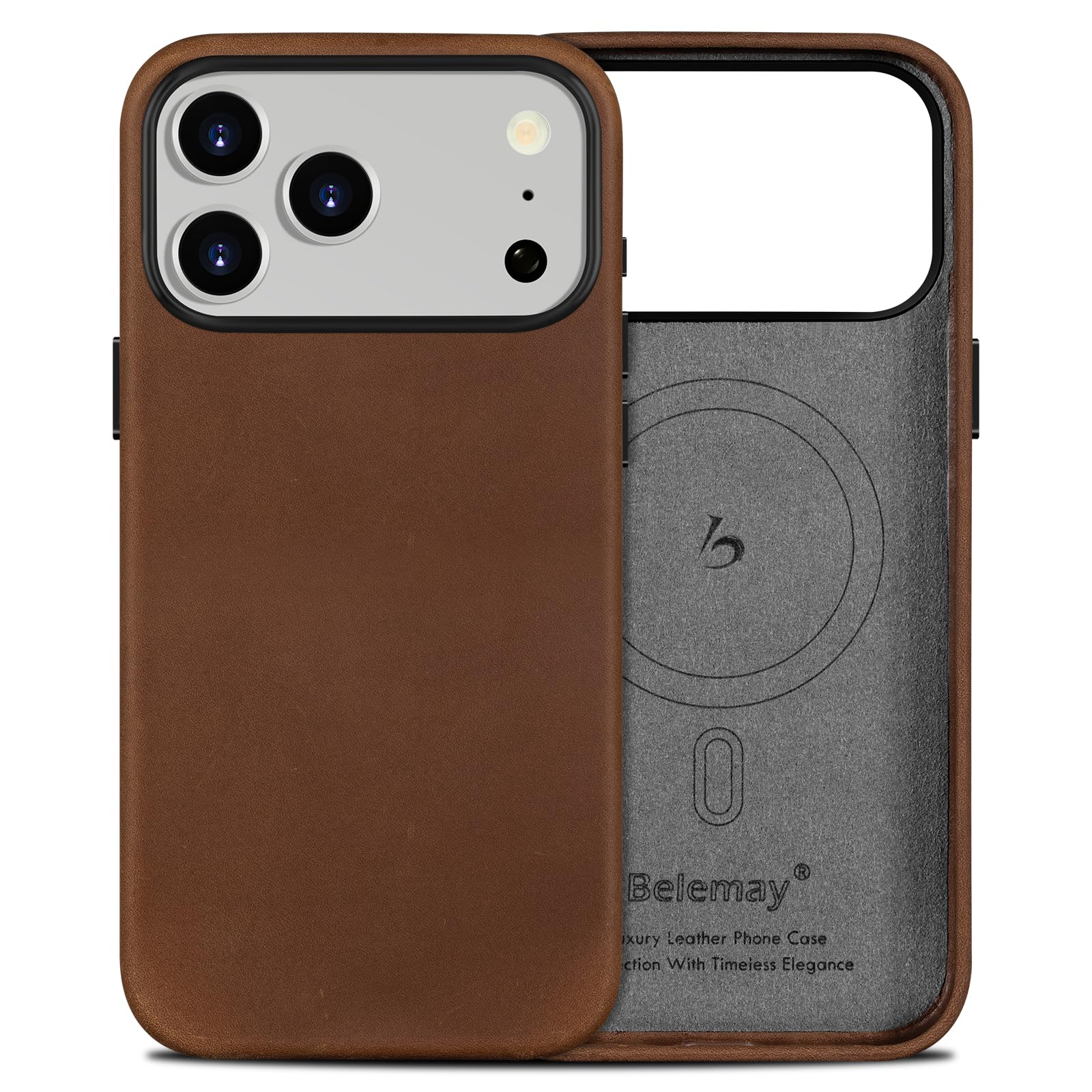 【Belemay】iPhone 18 Pro 対応 ケース MagSafe対応 カメラボタン搭載 本革 クレイジーホースレザー ビンテージ風 スリム設計 6.3インチ クラシックブラウン