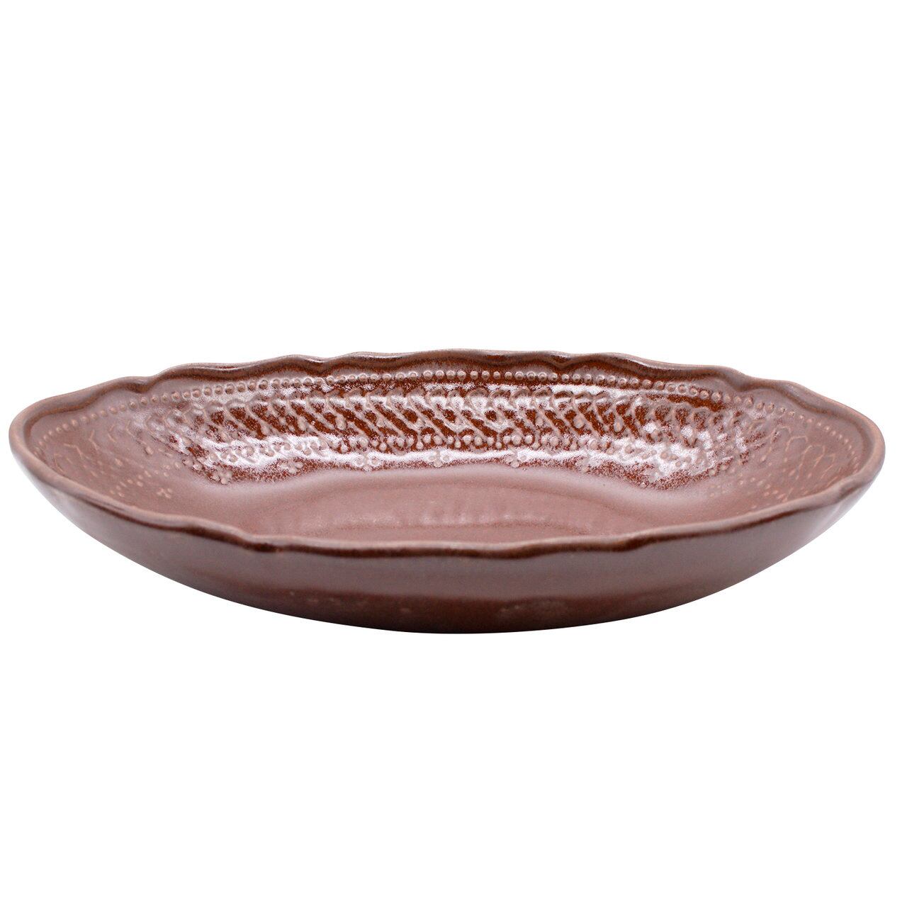 益子焼 わかさま陶芸 「フレンチレース」 楕円鉢 ボウル 皿 約26×18cm ブラウン 256067