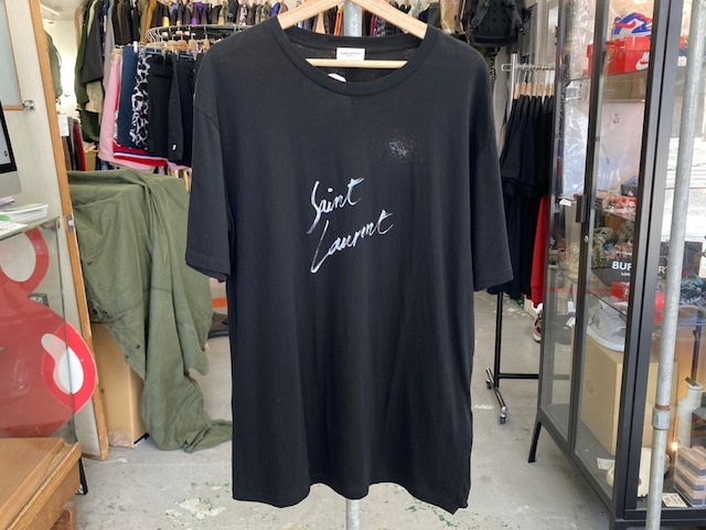 SAINT LAURENT PARIS CHALK LOGO TEE BLACK MEDIUM 480406 YB1GN	93094