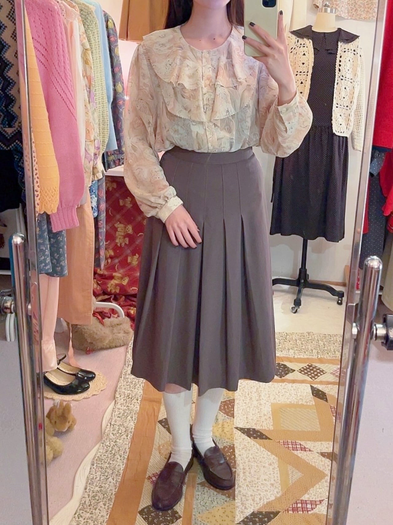 pale pink flower frill blouse