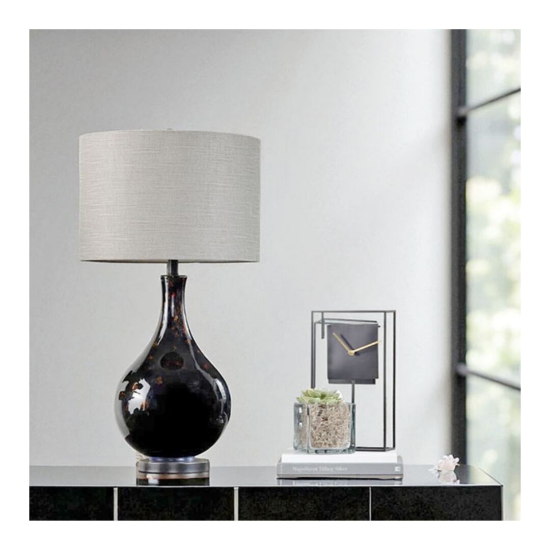 送料込 吹きガラスベースのテーブルランプ 黒 テーブルライト インテリア照明