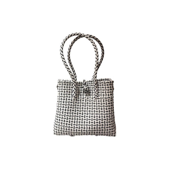 BASIC TOTE BAG - WHITE & BLACK / LONG HANDLE / M
