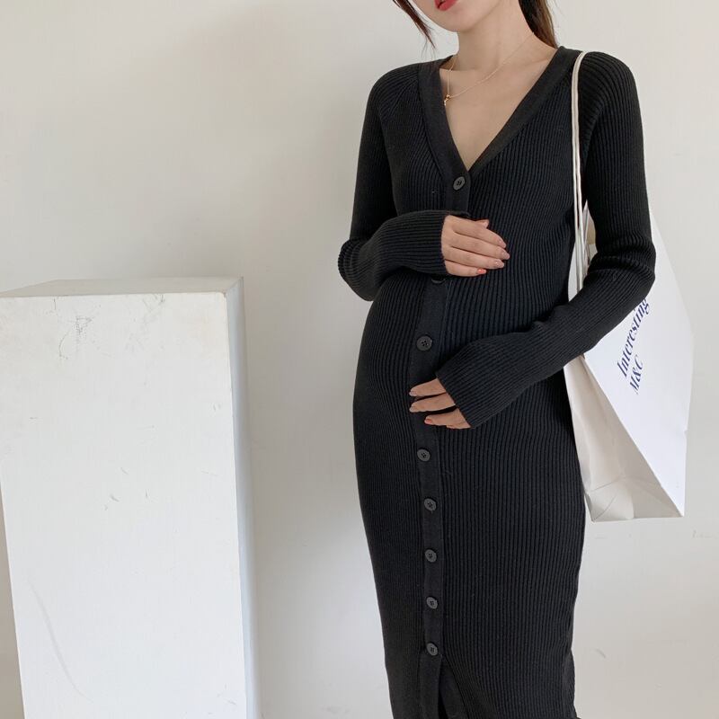 【新作】【送料無料】 スリムニットドレスマタニティナーシングボトムドレス妊娠母乳育児セーター妊婦服装 expec559323403835