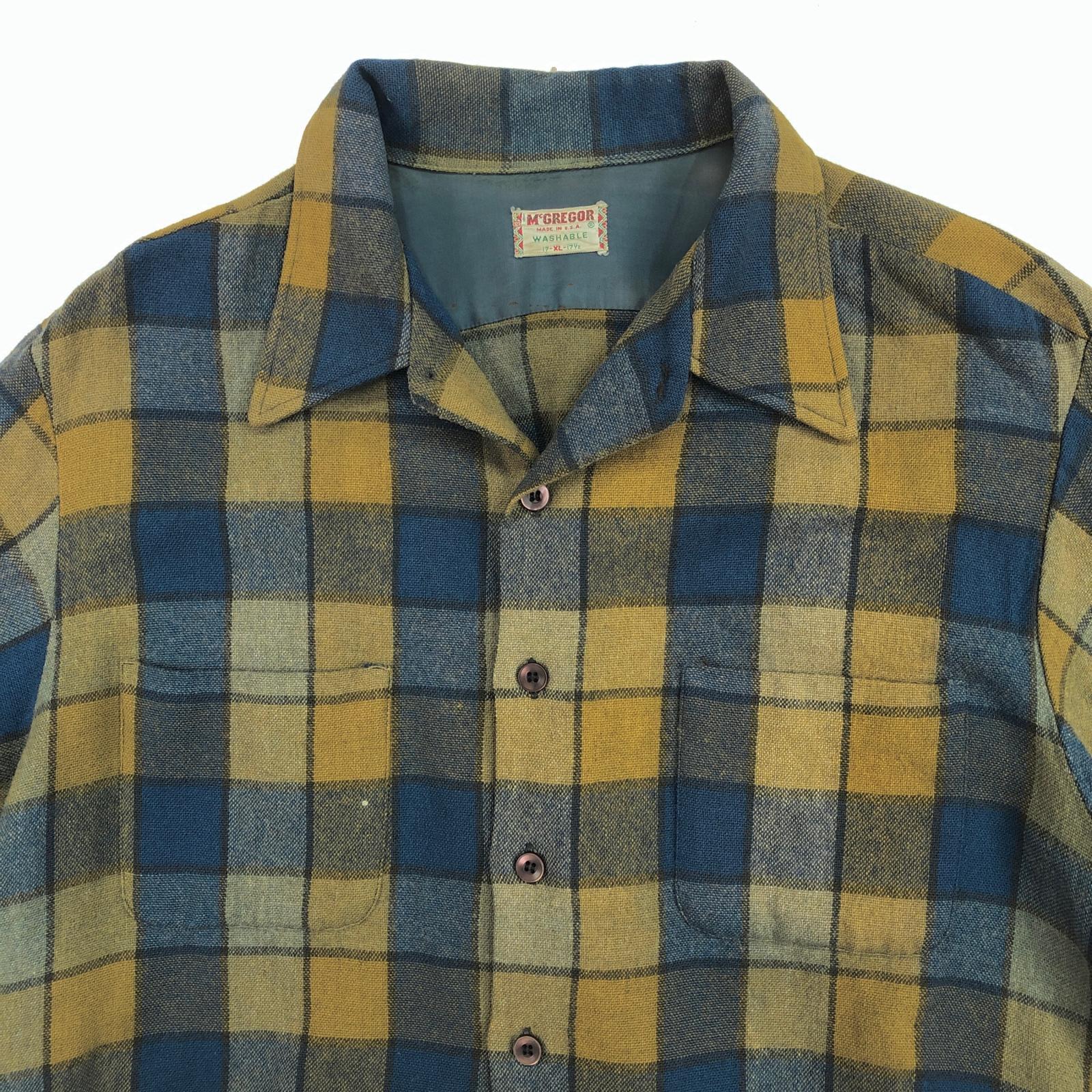 70年代 McGREGOR マックレガーチェックシャツ McGREGOR マクレガー 60- 70年代 チェック ウールシャツ XL 表記 タグ