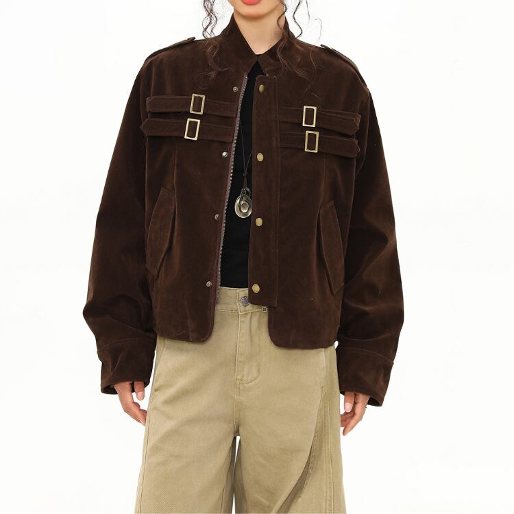 ベルト装飾 クロップド 長袖 ジャケット ◆2col L00085