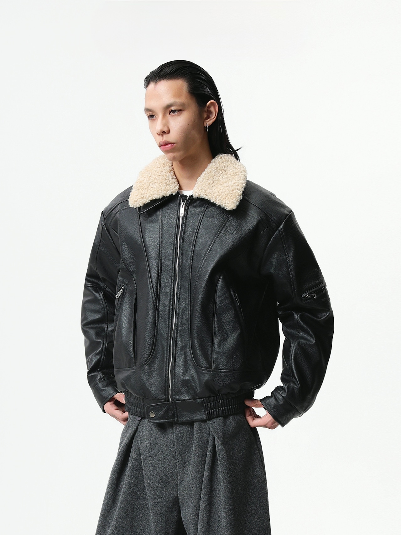 BOOGOOVOGUE Vintage Leather Fur Puffer