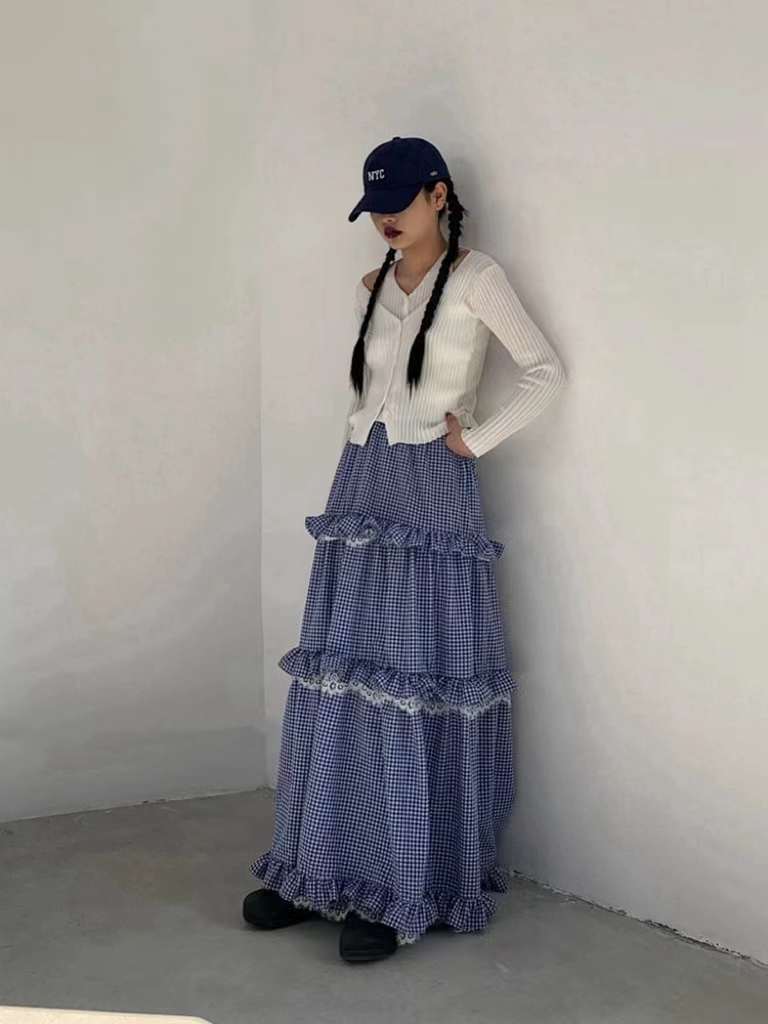 ギンガムチェック ティアード スカート　AJ22231-6689