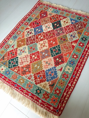 Persian Kilim 95x75cm Natural Earth Colour Diamonds  ペルシャ絨毯