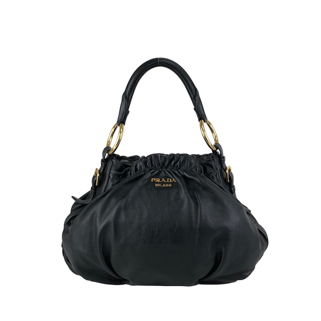 PRADA プラダ ショルダーバッグ ブラック ロゴ レザー ホーボーバッグ vintage ヴィンテージ オールド ay6whk