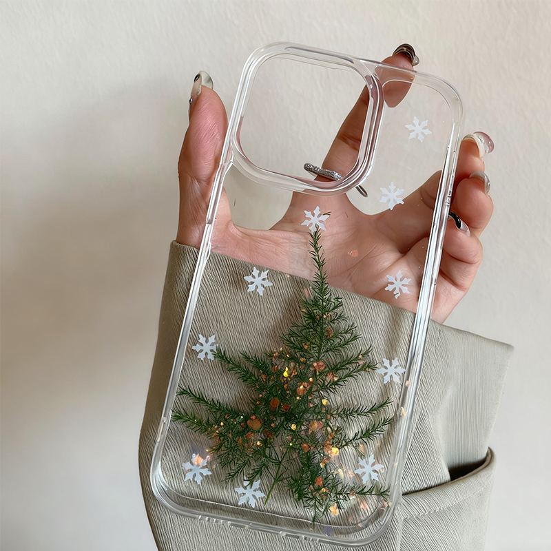 Christmasドライフラワーの雪のツリーiPhoneケース
